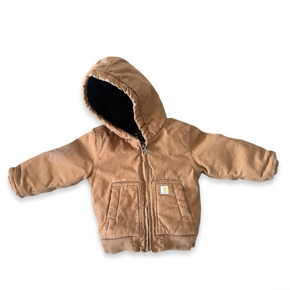 Carhartt Jacket Baby 18 Month Tan Duck Canvas Hooded Cowboy STAINED - AS IS!